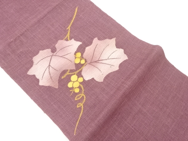 JAPANESE NAGOYA OBI FOR SUMMER / TSUMUGI / WOVEN GRAPE ARABESQUE